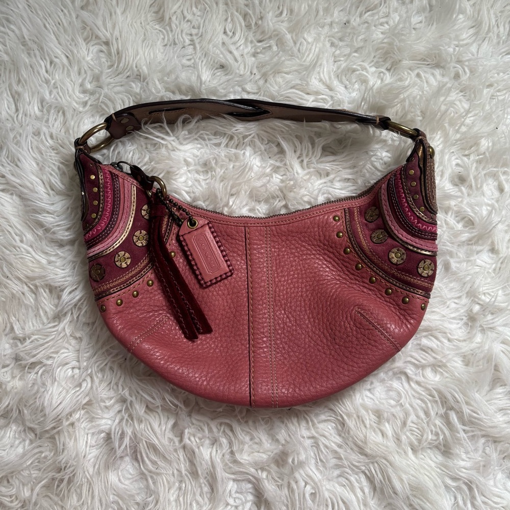 Rare Vintage Pink Coach Soho Leather Crescent Shoulder Bag